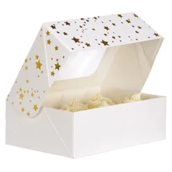 Guy Demarle Boîtes À Pâtisseries|Décors*2 Boîtes à gâteaux carrées 7,5x16x16cm - étoiles dorées