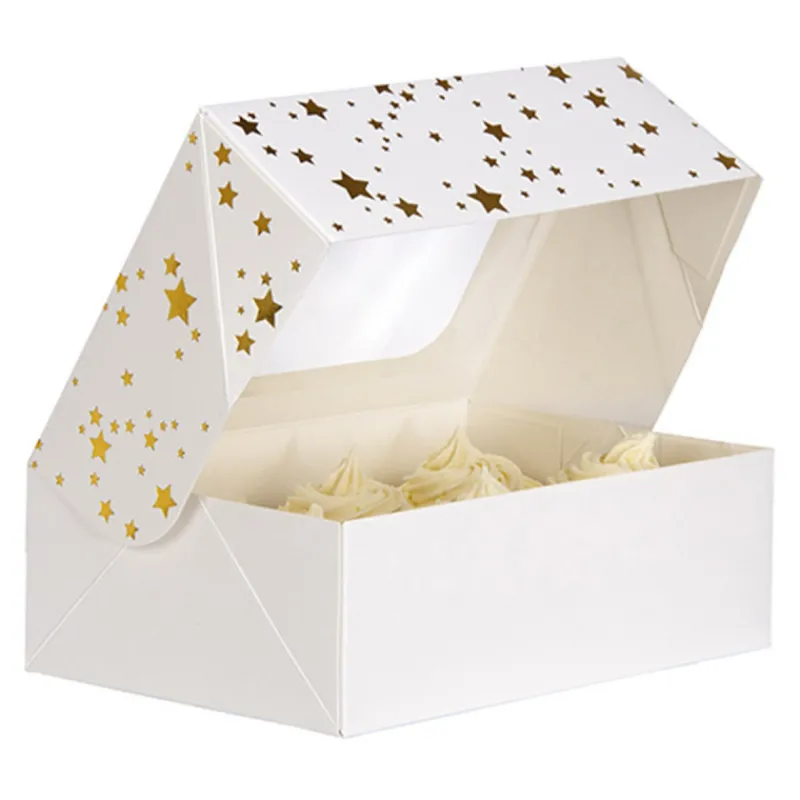 Guy Demarle Boîtes À Pâtisseries|Décors*2 Boîtes à gâteaux carrées 7,5x16x16cm - étoiles dorées