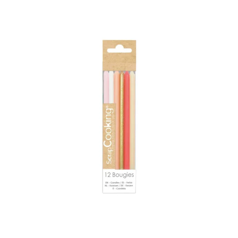 Guy Demarle Décors Réutilisables|Décors*12 Bougies longues rose & or 12 cm
