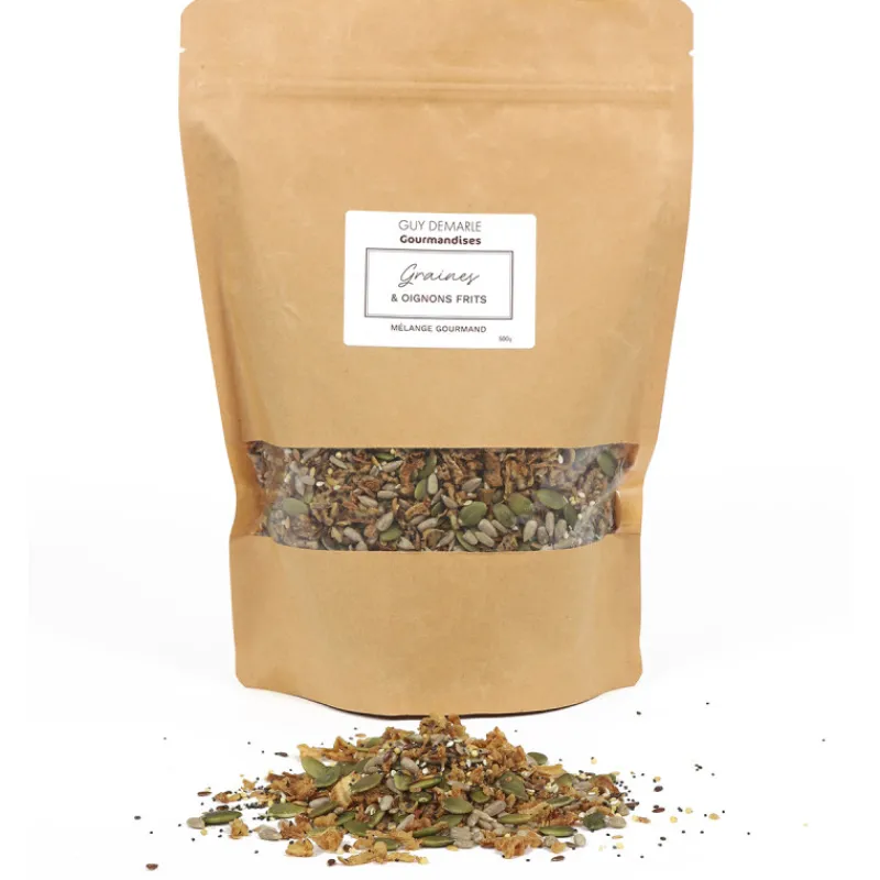 Guy Demarle Graines Comestibles|Épices Et Condiments*Recharge Mélange gourmand - Graines & Oignons frits - Sachet kraft 500gr